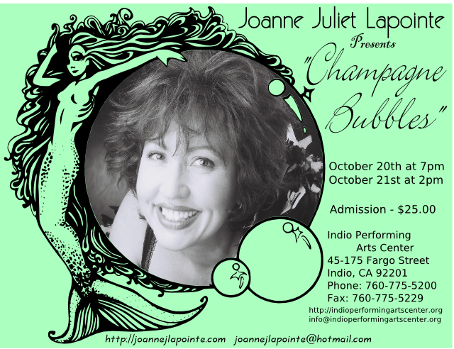 postcard for Champagne Bubbles at Indio Peforming Arts Center